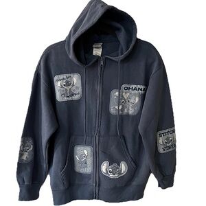 Disney Lilo & Stitch Women’s Large Blue Full Zip Multi Patch Hoodie Jacket NWT